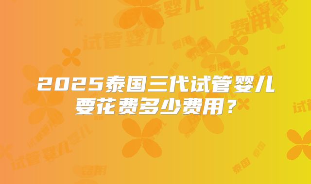2025泰国三代试管婴儿要花费多少费用?