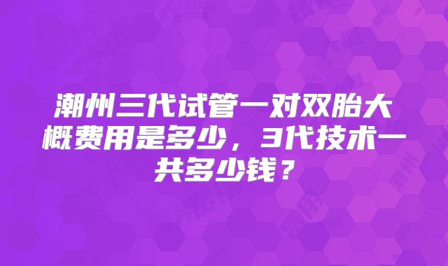 潮州三代试管一对双胎大概费用是多少,3代技术一共多少钱?