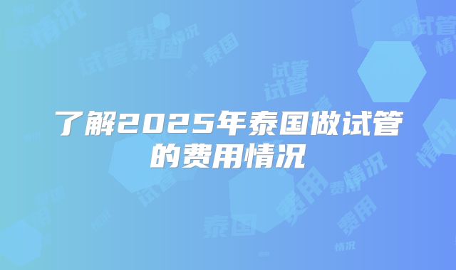 了解2025年泰国做试管的费用情况