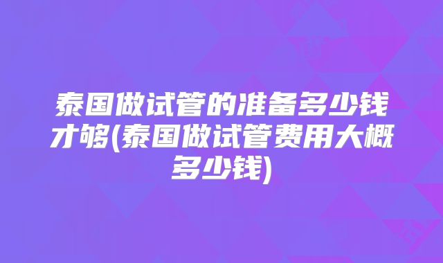 泰国做试管的准备多少钱才够(泰国做试管费用大概多少钱)
