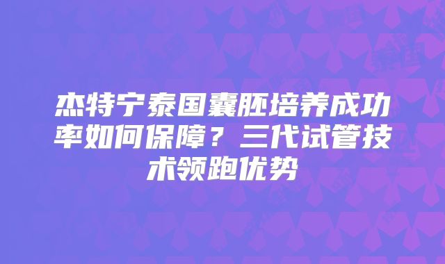 杰特宁泰国囊胚培养成功率如何保障？三代试管技术领跑优势