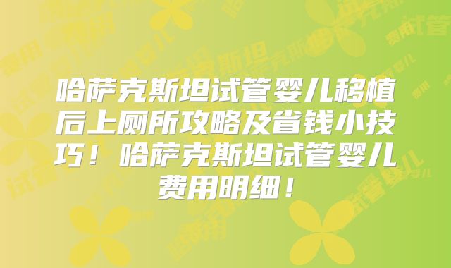 哈萨克斯坦试管婴儿移植后上厕所攻略及省钱小技巧！哈萨克斯坦试管婴儿费用明细！