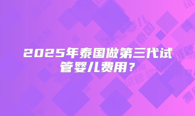 2025年泰国做第三代试管婴儿费用？