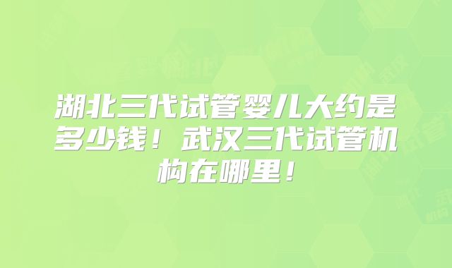 湖北三代试管婴儿大约是多少钱!武汉三代试管机构在哪里!