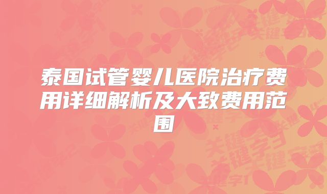 泰国试管婴儿医院治疗费用详细解析及大致费用范围
