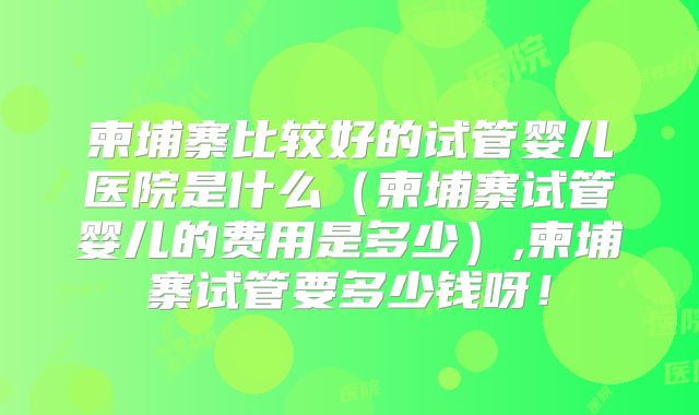柬埔寨比较好的试管婴儿医院是什么(柬埔寨试管婴儿的费用是多少),柬埔寨试管要多少钱呀!