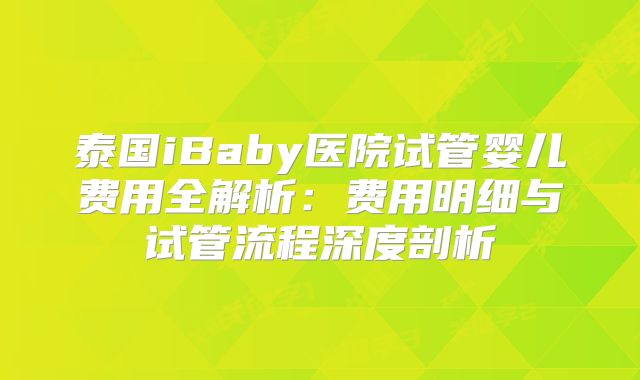 泰国iBaby医院试管婴儿费用全解析：费用明细与试管流程深度剖析