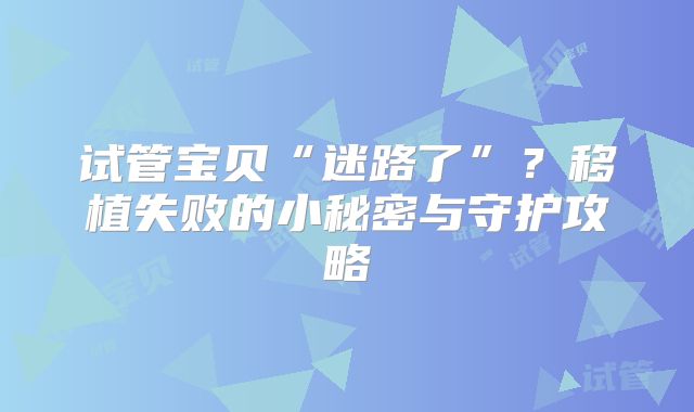 试管宝贝“迷路了”？移植失败的小秘密与守护攻略