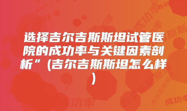 选择吉尔吉斯斯坦试管医院的成功率与关键因素剖析”(吉尔吉斯斯坦怎么样)