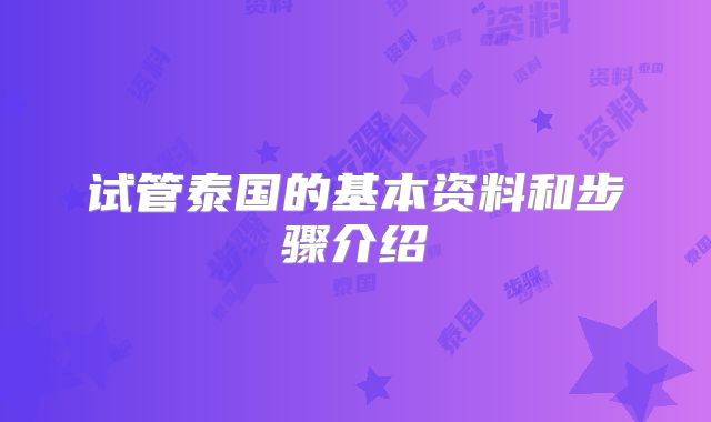 试管泰国的基本资料和步骤介绍