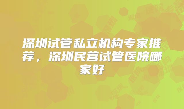 深圳试管私立机构专家推荐，深圳民营试管医院哪家好