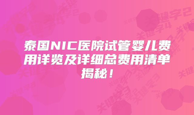 泰国NIC医院试管婴儿费用详览及详细总费用清单揭秘！