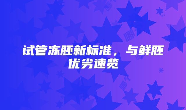 试管冻胚新标准，与鲜胚优劣速览