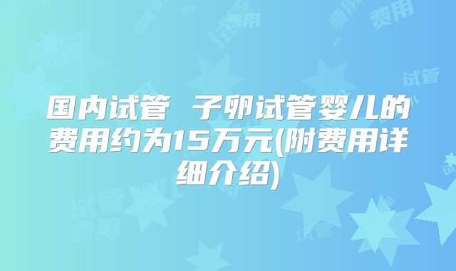 国内试管 子卵试管婴儿的费用约为15万元(附费用详细介绍)