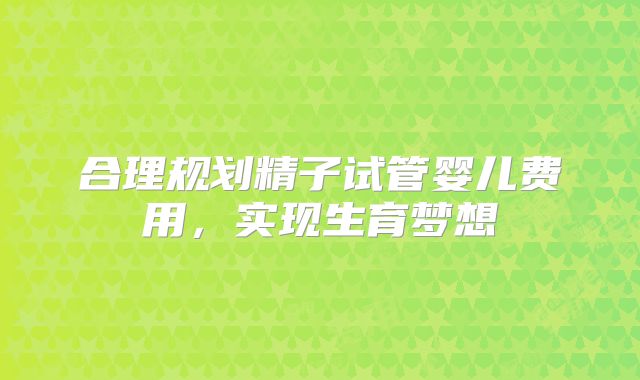 合理规划精子试管婴儿费用，实现生育梦想