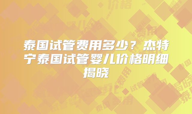 泰国试管费用多少?杰特宁泰国试管婴儿价格明细揭晓