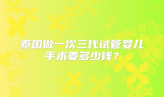 泰国做一次三代试管婴儿手术要多少钱？