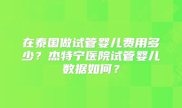 在泰国做试管婴儿费用多少？杰特宁医院试管婴儿数据如何？