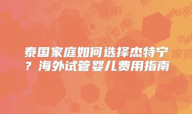 泰国家庭如何选择杰特宁？海外试管婴儿费用指南