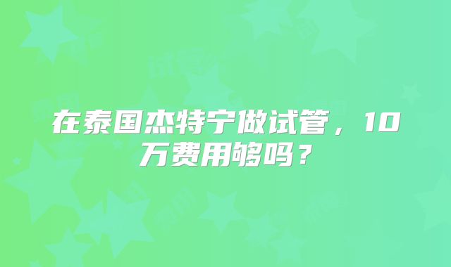 在泰国杰特宁做试管，10万费用够吗？