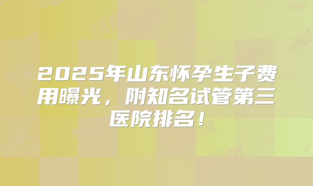 2025年山东怀孕生子费用曝光，附知名试管第三医院排名！