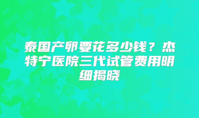 泰国产卵要花多少钱？杰特宁医院三代试管费用明细揭晓