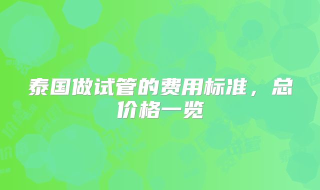泰国做试管的费用标准，总价格一览