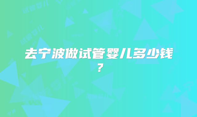 去宁波做试管婴儿多少钱?