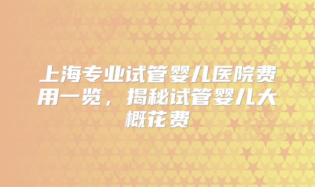 上海专业试管婴儿医院费用一览，揭秘试管婴儿大概花费