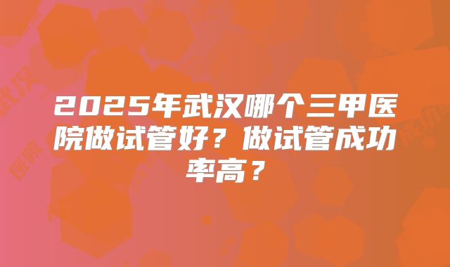 2025年武汉哪个三甲医院做试管好?做试管成功率高?