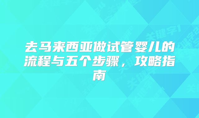 去马来西亚做试管婴儿的流程与五个步骤,攻略指南