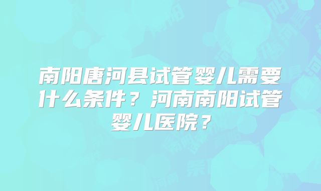 南阳唐河县试管婴儿需要什么条件？河南南阳试管婴儿医院？