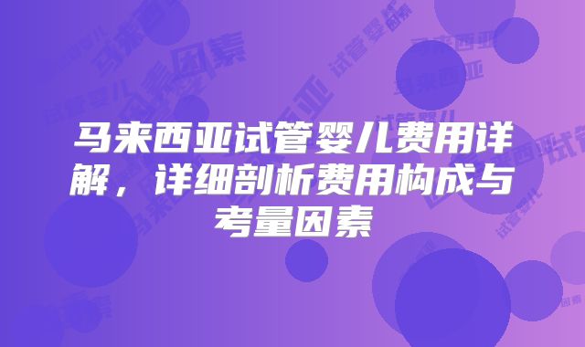 马来西亚试管婴儿费用详解，详细剖析费用构成与考量因素