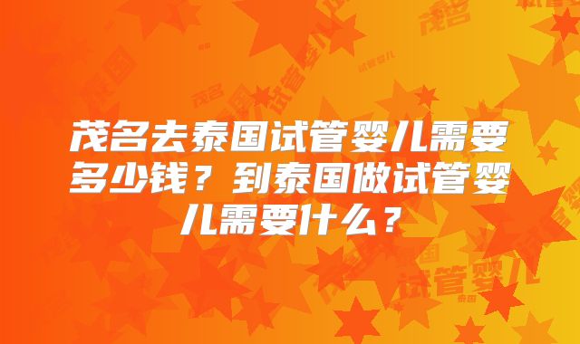 茂名去泰国试管婴儿需要多少钱？到泰国做试管婴儿需要什么？