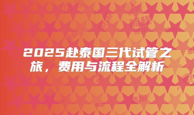 2025赴泰国三代试管之旅，费用与流程全解析