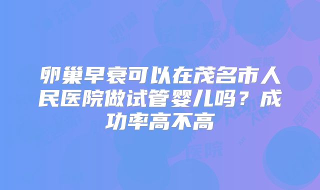 卵巢早衰可以在茂名市人民医院做试管婴儿吗？成功率高不高