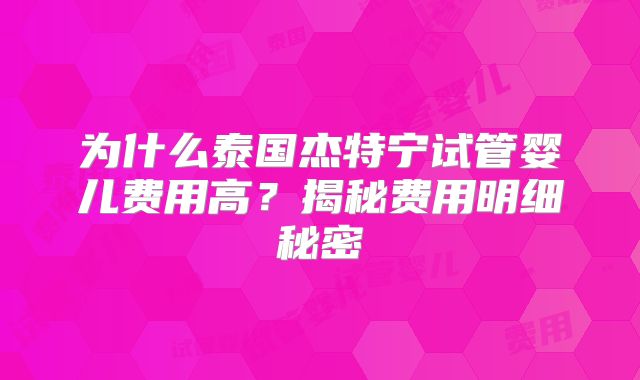 为什么泰国杰特宁试管婴儿费用高？揭秘费用明细秘密