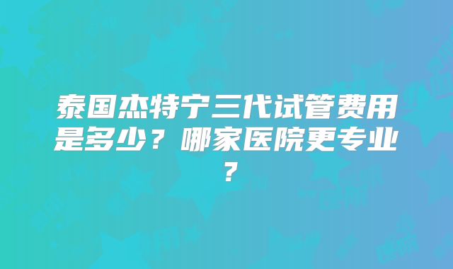 泰国杰特宁三代试管费用是多少？哪家医院更专业？