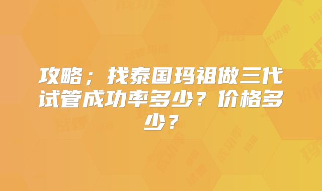 攻略；找泰国玛祖做三代试管成功率多少？价格多少？