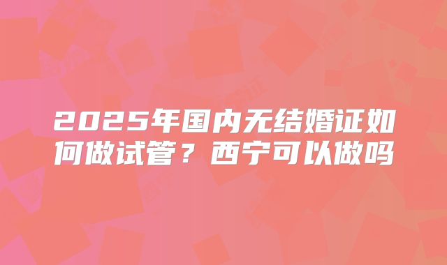 2025年国内无结婚证如何做试管？西宁可以做吗