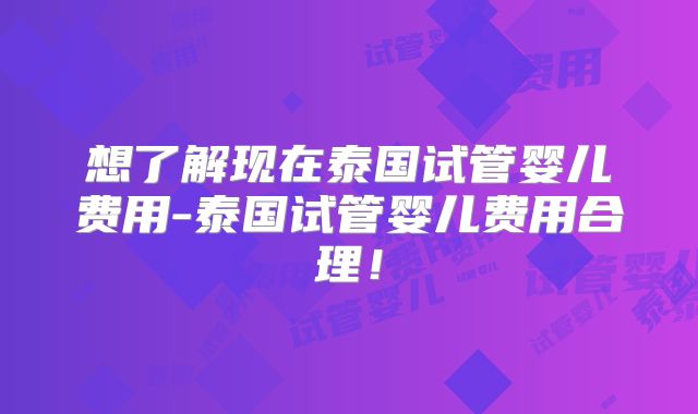 想了解现在泰国试管婴儿费用-泰国试管婴儿费用合理！