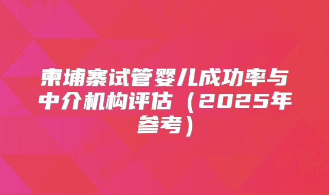 柬埔寨试管婴儿成功率与中介机构评估（2025年参考）