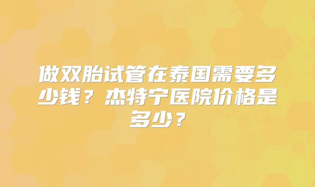 做双胎试管在泰国需要多少钱？杰特宁医院价格是多少？