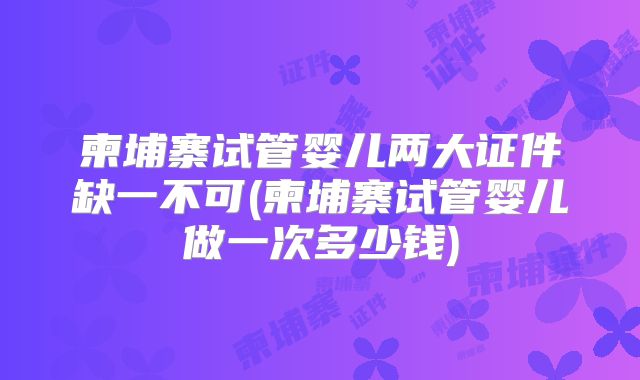 柬埔寨试管婴儿两大证件缺一不可(柬埔寨试管婴儿做一次多少钱)