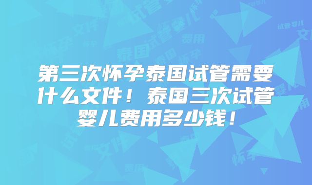第三次怀孕泰国试管需要什么文件！泰国三次试管婴儿费用多少钱！