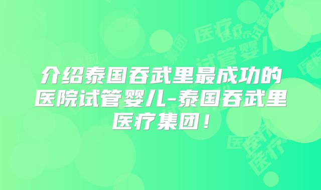 介绍泰国吞武里最成功的医院试管婴儿-泰国吞武里医疗集团！