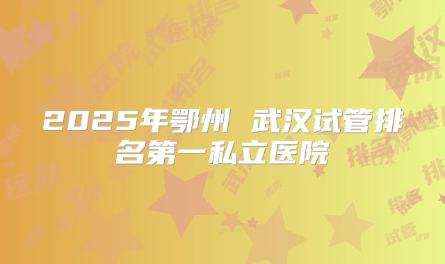 2025年鄂州 武汉试管排名第一私立医院