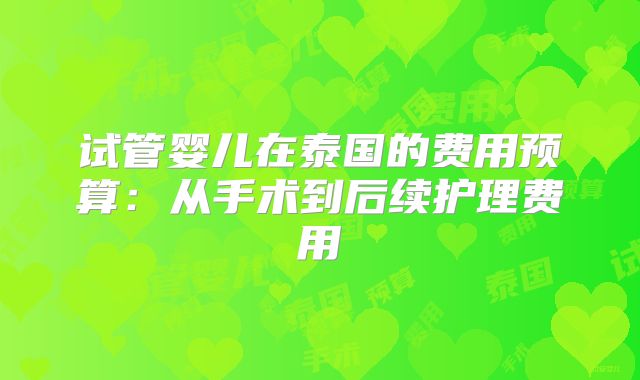 试管婴儿在泰国的费用预算:从手术到后续护理费用