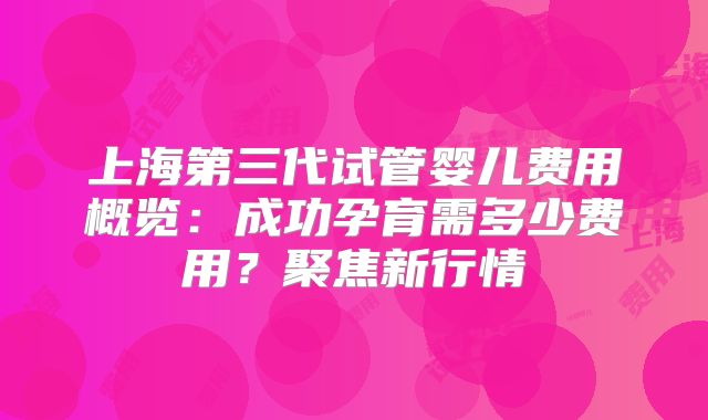 上海第三代试管婴儿费用概览：成功孕育需多少费用？聚焦新行情