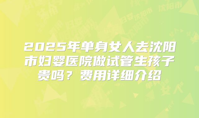 2025年单身女人去沈阳市妇婴医院做试管生孩子贵吗？费用详细介绍